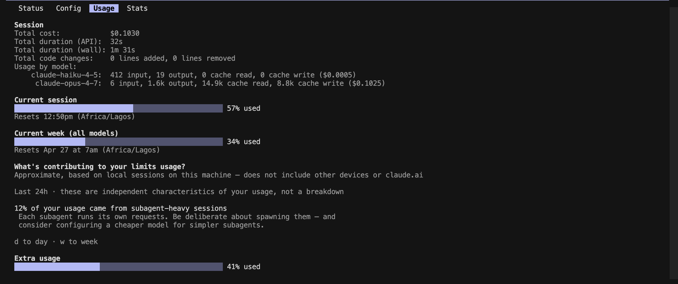 Baseline /cost output for Prompt A — explanation walkthrough