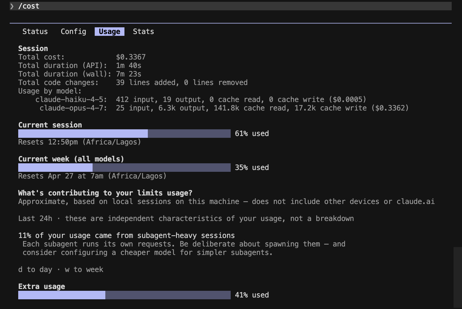 Baseline /cost output for Prompt C — full Nuxt search-dialog walkthrough